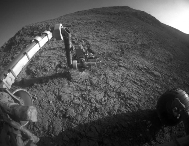 The target beneath the tool turret at the end of the rover's robotic arm in this image from NASA's Mars Exploration Rover Opportunity is "Private John Potts." The target beneath the tool turret at the end of the rover's robotic arm in this image from NASA's Mars Exploration Rover Opportunity is "Private John Potts."