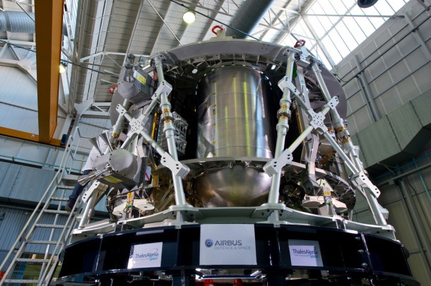 A structural representation of the ESA-provided service module will be tested at NASA Glenn’s Plum Brook Staton. A structural representation of the ESA-provided service module will be tested at NASA Glenn’s Plum Brook Staton.