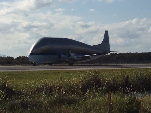 NASA’s Super Guppy aircraft, carrying the Orion crew module pressure vessel for NASA’s Exploration Mission-1, arrived at the Shuttle Landing Facility operated by Space Florida at NASA’s Kennedy Space Center in Florida. Photo credit: NASA/Brittney Mostert NASA’s Super Guppy aircraft, carrying the Orion crew module pressure vessel for NASA’s Exploration Mission-1, arrived at the Shuttle Landing Facility operated by Space Florida at NASA’s Kennedy Space Center in Florida. Photo credit: NASA/Brittney Mostert