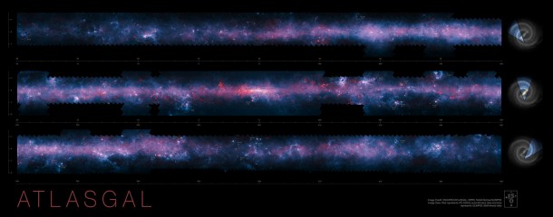 This image of the Milky Way has been released to mark the completion of the APEX Telescope Large Area Survey of the Galaxy (ATLASGAL). The APEX telescope in Chile has mapped the full area of the Galactic Plane visible from the southern hemisphere for the first time at submillimetre wavelengths — between infrared light and radio waves — and in finer detail than recent space-based surveys. Credit: ESO/APEX/ATLASGAL consortium/NASA/GLIMPSE consortium/ESA/Planck This image of the Milky Way has been released to mark the completion of the APEX Telescope Large Area Survey of the Galaxy (ATLASGAL). The APEX telescope in Chile has mapped the full area of the Galactic Plane visible from the southern hemisphere for the first time at submillimetre wavelengths — between infrared light and radio waves — and in finer detail than recent space-based surveys. Credit: ESO/APEX/ATLASGAL consortium/NASA/GLIMPSE consortium/ESA/Planck
