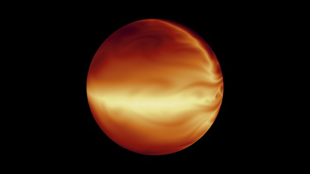 The turbulent atmosphere of a hot, gaseous planet known as HD 80606b is shown in this simulation based on data from NASA's Spitzer Space Telescope. Image credit: NASA/JPL-Caltech The turbulent atmosphere of a hot, gaseous planet known as HD 80606b is shown in this simulation based on data from NASA's Spitzer Space Telescope. Image credit: NASA/JPL-Caltech