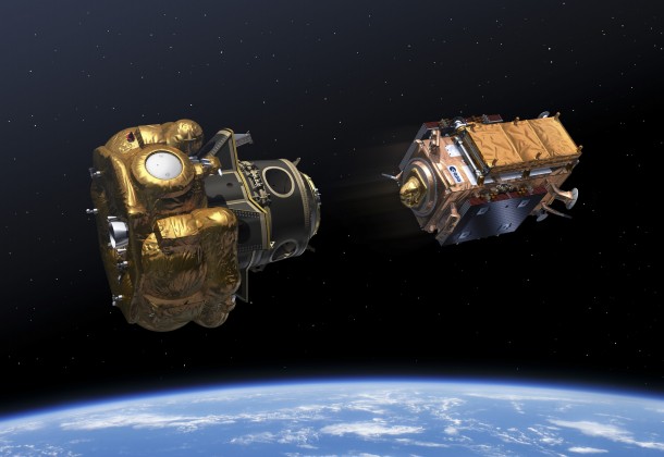 This image depicts Sentinel-1B as it was released during Flight VS14’s multi-payload deployment sequence. At left is Soyuz’ Fregat upper stage, on which the ASAP-S platform was installed with its three CubeSats. At ASAP-S’s center is the extender/adapter that housed the Microscope satellite. This image depicts Sentinel-1B as it was released during Flight VS14’s multi-payload deployment sequence. At left is Soyuz’ Fregat upper stage, on which the ASAP-S platform was installed with its three CubeSats. At ASAP-S’s center is the extender/adapter that housed the Microscope satellite.