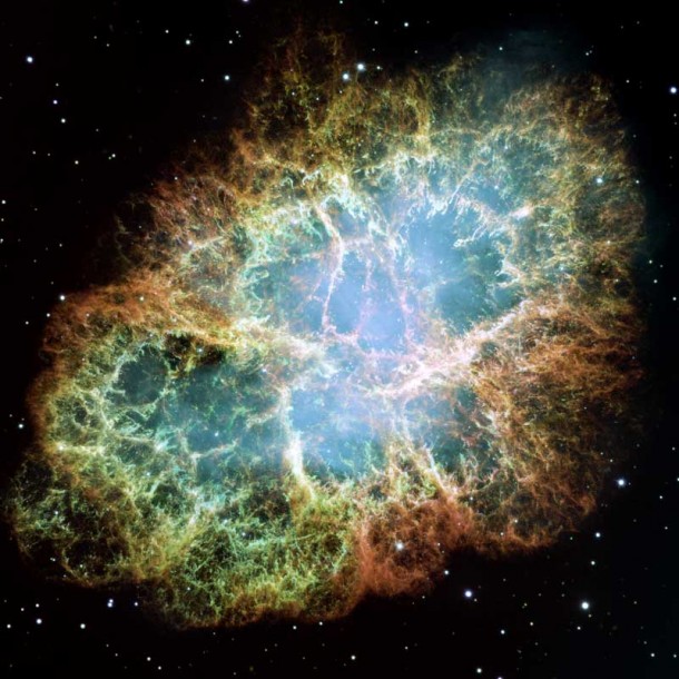 This is a mosaic image-- one of the largest ever taken by NASA's Hubble Space Telescope -- of the Crab Nebula, a six-light-year-wide expanding remnant of a star's supernova explosion. Credits: NASA/ESA/Arizona State University This is a mosaic image-- one of the largest ever taken by NASA's Hubble Space Telescope -- of the Crab Nebula, a six-light-year-wide expanding remnant of a star's supernova explosion. Credits: NASA/ESA/Arizona State University