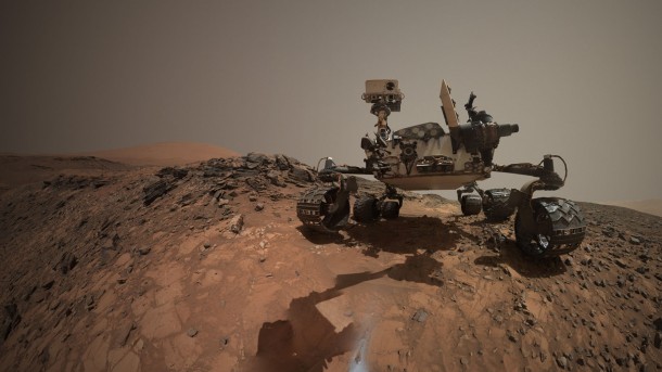 This low-angle self-portrait of NASA's Curiosity Mars rover shows the vehicle at the site from which it reached down to drill into a rock target called "Buckskin." Bright powder from that July 30, 2015, drilling is visible in the foreground. Credit: NASA/JPL-Caltech/MSSS This low-angle self-portrait of NASA's Curiosity Mars rover shows the vehicle at the site from which it reached down to drill into a rock target called "Buckskin." Bright powder from that July 30, 2015, drilling is visible in the foreground. Credit: NASA/JPL-Caltech/MSSS