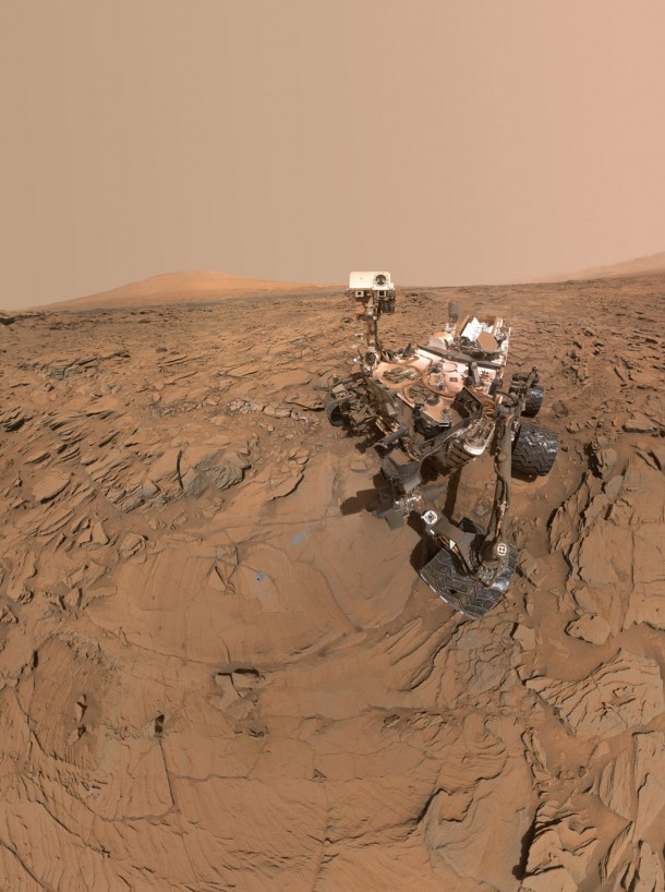 This May 11, 2016, self-portrait of NASA's Curiosity Mars rover shows the vehicle at the "Okoruso" drilling site on lower Mount Sharp's "Naukluft Plateau." The scene is a mosaic of multiple images taken with the arm-mounted Mars Hands Lens Imager (MAHLI). Credit: NASA/JPL-Caltech/MSSS This May 11, 2016, self-portrait of NASA's Curiosity Mars rover shows the vehicle at the "Okoruso" drilling site on lower Mount Sharp's "Naukluft Plateau." The scene is a mosaic of multiple images taken with the arm-mounted Mars Hands Lens Imager (MAHLI). Credit: NASA/JPL-Caltech/MSSS