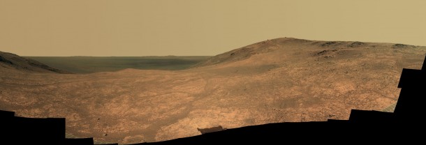 The view spans from north (left) to west-southwest. Its foreground shows the valley's fractured texture. Image Credit: NASA/JPL-Caltech/Cornell Univ./Arizona State Univ. The view spans from north (left) to west-southwest. Its foreground shows the valley's fractured texture. Image Credit: NASA/JPL-Caltech/Cornell Univ./Arizona State Univ.