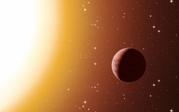 This artist’s impression shows a hot Jupiter planet orbiting close to one of the stars in the rich old star cluster Messier 67, in the constellation of Cancer (The Crab). Astronomers have found far more planets like this in the cluster than expected. This surprise result was obtained using a number of telescopes and instruments, among them the HARPS spectrograph at ESO’s La Silla Observatory in Chile. The denser environment in a cluster will cause more frequent interactions between planets and nearby stars, which may explain the excess of hot Jupiters. Credit: ESO/L. Calçada This artist’s impression shows a hot Jupiter planet orbiting close to one of the stars in the rich old star cluster Messier 67, in the constellation of Cancer (The Crab). Astronomers have found far more planets like this in the cluster than expected. This surprise result was obtained using a number of telescopes and instruments, among them the HARPS spectrograph at ESO’s La Silla Observatory in Chile. The denser environment in a cluster will cause more frequent interactions between planets and nearby stars, which may explain the excess of hot Jupiters. Credit: ESO/L. Calçada