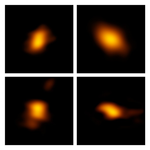 Four out of 24 debris disks observed by ALMA in the Scorpius-Centaurus Association. Researchers were surprised to discover that the larger, more energetic stars retained much more gas in their debris disks than smaller, Sun-like stars. Credit: Lieman-Sifry et al. ALMA (ESO/NAOJ/NRAO); B. Saxton (NRAO/AUI/NSF) Four out of 24 debris disks observed by ALMA in the Scorpius-Centaurus Association. Researchers were surprised to discover that the larger, more energetic stars retained much more gas in their debris disks than smaller, Sun-like stars. Credit: Lieman-Sifry et al. ALMA (ESO/NAOJ/NRAO); B. Saxton (NRAO/AUI/NSF)