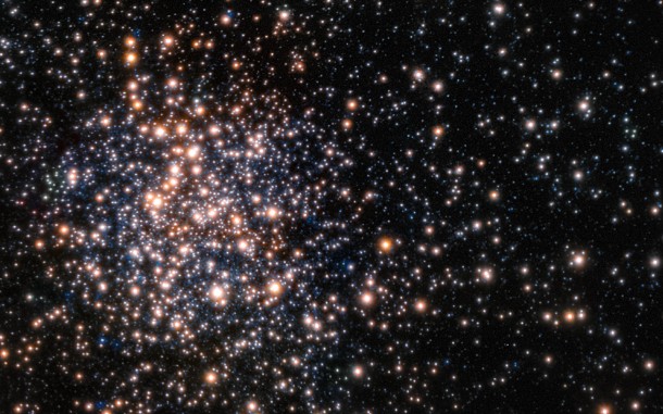 This picture is from the Multi-Conjugate Adaptive Optics Demonstrator (MAD), a prototype adaptive optics system used to demonstrate the feasibility of different techniques in the framework of the E-ELT and the second generation VLT Instruments. The star colours are from the Hubble image of the same star field. Credit: ESO/F. Ferraro This picture is from the Multi-Conjugate Adaptive Optics Demonstrator (MAD), a prototype adaptive optics system used to demonstrate the feasibility of different techniques in the framework of the E-ELT and the second generation VLT Instruments. The star colours are from the Hubble image of the same star field. Credit: ESO/F. Ferraro