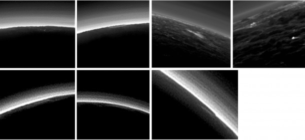 Pluto's present, hazy atmosphere is almost entirely free of clouds. However, scientists from NASA's New Horizons mission have identified some cloud candidates -- suggestive of possible, rare condensation clouds -- in images taken during the spacecraft's July 2015 flight through the Pluto system. Image Credit: NASA/Johns Hopkins University Applied Physics Laboratory/Southwest Research Center Pluto's present, hazy atmosphere is almost entirely free of clouds. However, scientists from NASA's New Horizons mission have identified some cloud candidates -- suggestive of possible, rare condensation clouds -- in images taken during the spacecraft's July 2015 flight through the Pluto system. Image Credit: NASA/Johns Hopkins University Applied Physics Laboratory/Southwest Research Center