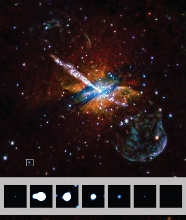 This image shows the location in galaxy NGC 5128 of a remarkable source that dramatically flares in X-rays unlike any ever seen. Credits: NASA/CXC/UA/J.Irwin et al. This image shows the location in galaxy NGC 5128 of a remarkable source that dramatically flares in X-rays unlike any ever seen. Credits: NASA/CXC/UA/J.Irwin et al.