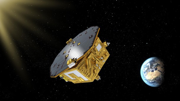 An artist's concept of the European Space Agency's LISA Pathfinder spacecraft, designed to pave the way for a mission detecting gravitational waves. NASA/JPL developed a thruster system on board. An artist's concept of the European Space Agency's LISA Pathfinder spacecraft, designed to pave the way for a mission detecting gravitational waves. NASA/JPL developed a thruster system on board.