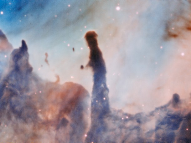 This image was taken by the MUSE instrument, mounted on ESO’s Very Large Telescope and shows the region R44 within the Carina Nebula, 7500 light-years away. The massive stars within the star formation region slowly destroy the pillars of dust and gas from which they are born. Credit: ESO/A. McLeod This image was taken by the MUSE instrument, mounted on ESO’s Very Large Telescope and shows the region R44 within the Carina Nebula, 7500 light-years away. The massive stars within the star formation region slowly destroy the pillars of dust and gas from which they are born. Credit: ESO/A. McLeod