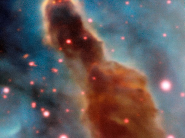 This image was taken by the MUSE instrument, mounted on ESO’s Very Large Telescope and shows the region R18 within the Carina Nebula, 7500 light-years away. The massive stars within the star formation region slowly destroy the pillars of dust and gas from which they are born. Credit: ESO/A. McLeod This image was taken by the MUSE instrument, mounted on ESO’s Very Large Telescope and shows the region R18 within the Carina Nebula, 7500 light-years away. The massive stars within the star formation region slowly destroy the pillars of dust and gas from which they are born. Credit: ESO/A. McLeod