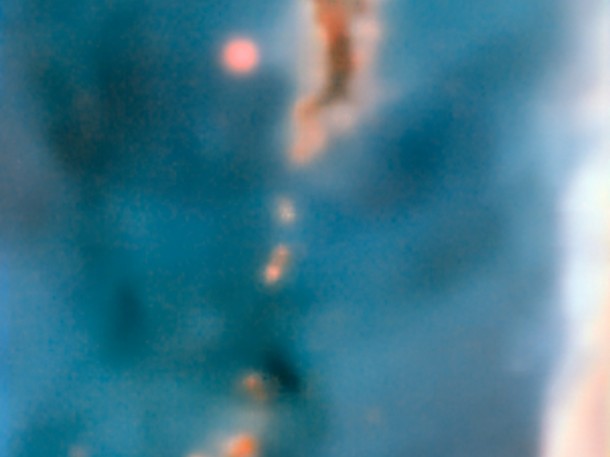 This image was taken by the MUSE instrument, mounted on ESO’s Very Large Telescope and shows the region R37 within the Carina Nebula, 7500 light-years away. The massive stars within the star formation region slowly destroy the pillars of dust and gas from which they are born. Credit: ESO/A. McLeod This image was taken by the MUSE instrument, mounted on ESO’s Very Large Telescope and shows the region R37 within the Carina Nebula, 7500 light-years away. The massive stars within the star formation region slowly destroy the pillars of dust and gas from which they are born. Credit: ESO/A. McLeod