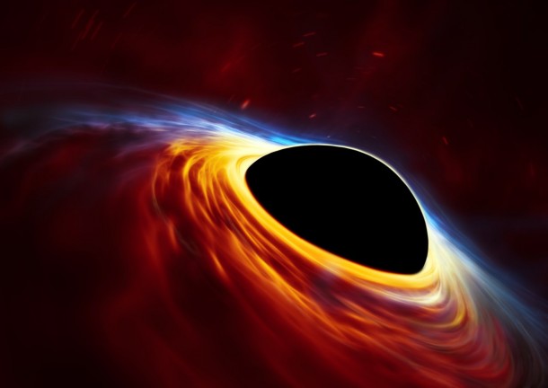 This artist’s impression depicts a rapidly spinning supermassive black hole surrounded by an accretion disc. This thin disc of rotating material consists of the leftovers of a Sun-like star which was ripped apart by the tidal forces of the black hole. Shocks in the colliding debris as well as heat generated in accretion led to a burst of light, resembling a supernova explosion. Credit: ESO, ESA/Hubble, M. Kornmesser This artist’s impression depicts a rapidly spinning supermassive black hole surrounded by an accretion disc. This thin disc of rotating material consists of the leftovers of a Sun-like star which was ripped apart by the tidal forces of the black hole. Shocks in the colliding debris as well as heat generated in accretion led to a burst of light, resembling a supernova explosion. Credit: ESO, ESA/Hubble, M. Kornmesser