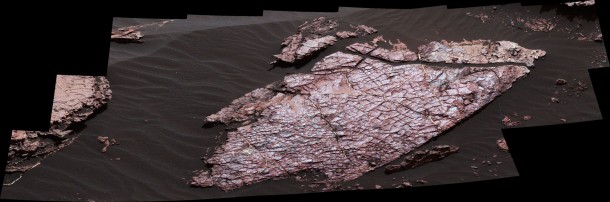 This view of a Martian rock slab called "Old Soaker," which has a network of cracks that may have originated in drying mud, comes from the Mast Camera (Mastcam) on NASA's Curiosity Mars rover. It was taken on Dec. 20, 2016. The slab is about 4 feet long. This view of a Martian rock slab called "Old Soaker," which has a network of cracks that may have originated in drying mud, comes from the Mast Camera (Mastcam) on NASA's Curiosity Mars rover. It was taken on Dec. 20, 2016. The slab is about 4 feet long.