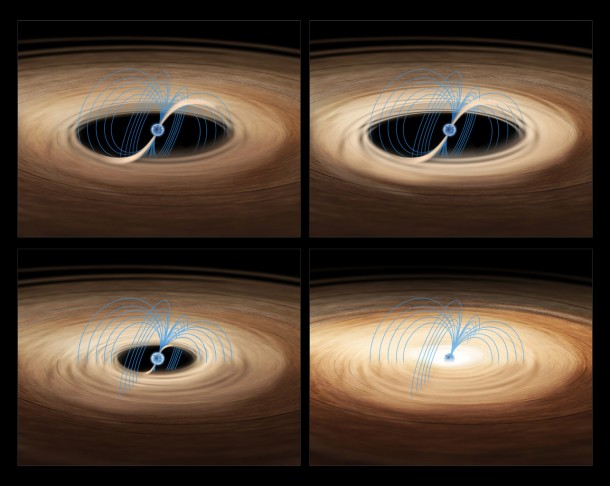 These four images show an artist's impression of gas accreting onto the neutron star in the binary system MXB 1730-335, also known as the "Rapid Burster." These four images show an artist's impression of gas accreting onto the neutron star in the binary system MXB 1730-335, also known as the "Rapid Burster."