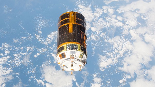Japan’s HTV-6 resupply ship begins its separation after it’s release from the International Space Station. Japan’s HTV-6 resupply ship begins its separation after it’s release from the International Space Station.