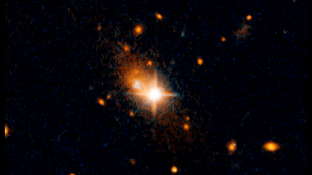 This image, taken by NASA's Hubble Space Telescope, reveals an unusual sight: a runaway quasar fleeing from its galaxy's central hub. A quasar is the visible, energetic signature of a black hole. Black holes cannot be observed directly, but they are the energy source at the heart of quasars — intense, compact gushers of radiation that can outshine an entire galaxy. Credits: NASA, ESA, and M. Chiaberge (STScI and JHU) This image, taken by NASA's Hubble Space Telescope, reveals an unusual sight: a runaway quasar fleeing from its galaxy's central hub. A quasar is the visible, energetic signature of a black hole. Black holes cannot be observed directly, but they are the energy source at the heart of quasars — intense, compact gushers of radiation that can outshine an entire galaxy. Credits: NASA, ESA, and M. Chiaberge (STScI and JHU)