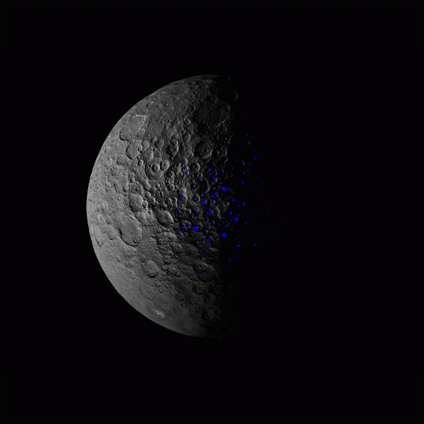This animation shows how the illumination of Ceres' northern hemisphere varies with the dwarf planet's axial tilt, or obliquity. Shadowed regions are highlighted for tilts of 2 degrees, 12 degrees and 20 degrees. Credit: NASA/JPL-Caltech/UCLA/MPS/DLR/IDA This animation shows how the illumination of Ceres' northern hemisphere varies with the dwarf planet's axial tilt, or obliquity. Shadowed regions are highlighted for tilts of 2 degrees, 12 degrees and 20 degrees. Credit: NASA/JPL-Caltech/UCLA/MPS/DLR/IDA
