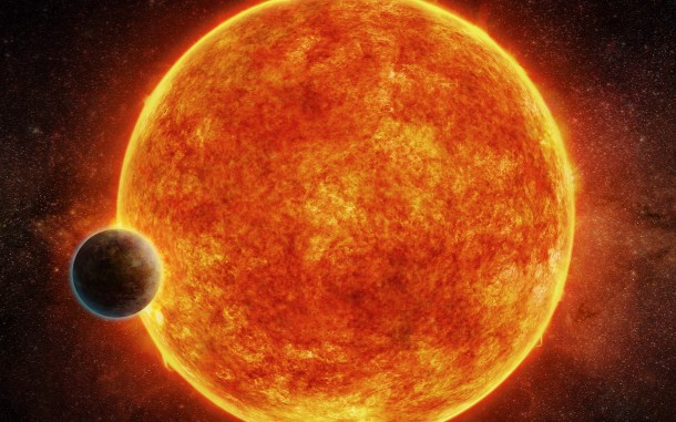 This planet is located in the liquid water habitable zone surrounding its host star, a small, faint red star named LHS 1140. The planet weighs about 6.6 times the mass of Earth and is shown passing in front of LHS 1140. Depicted in blue is the atmosphere the planet may have retained. Credit: M. Weiss/CfA This planet is located in the liquid water habitable zone surrounding its host star, a small, faint red star named LHS 1140. The planet weighs about 6.6 times the mass of Earth and is shown passing in front of LHS 1140. Depicted in blue is the atmosphere the planet may have retained. Credit: M. Weiss/CfA