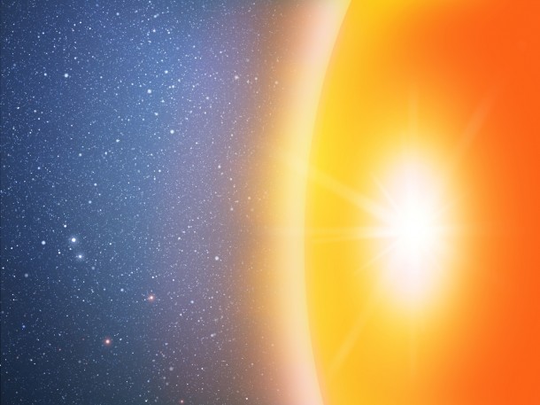 In this second artist's impression a huge sphere in the center of a galaxy is shown after a star has collided with it. Enormous amounts of heat and a dramatic increase in the brightness of the sphere are generated by this event. The lack of observation of such flares from the center of galaxies means that this hypothetical scenario is almost completely ruled out. Mark A. Garlick/CfA In this second artist's impression a huge sphere in the center of a galaxy is shown after a star has collided with it. Enormous amounts of heat and a dramatic increase in the brightness of the sphere are generated by this event. The lack of observation of such flares from the center of galaxies means that this hypothetical scenario is almost completely ruled out. Mark A. Garlick/CfA