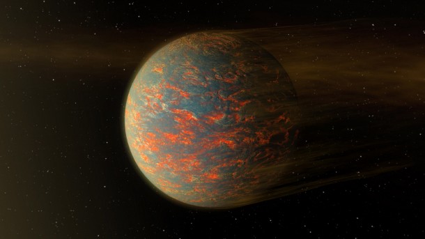 This illustration shows one possible scenario for the hot, rocky exoplanet called 55 Cancri e, which is nearly two times as wide as Earth. Robert Hurt created this in 2016. Credit: NASA/JPL-Caltech This illustration shows one possible scenario for the hot, rocky exoplanet called 55 Cancri e, which is nearly two times as wide as Earth. Robert Hurt created this in 2016. Credit: NASA/JPL-Caltech