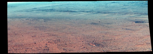 The Pancam on NASA's Mars Exploration Rover Opportunity took the component images of this enhanced-color scene during the mission's "walkabout" survey of an area just above the top of "Perseverance Valley," in preparation for driving down the valley. NASA/JPL-Caltech/Cornell/Arizona State Univ. The Pancam on NASA's Mars Exploration Rover Opportunity took the component images of this enhanced-color scene during the mission's "walkabout" survey of an area just above the top of "Perseverance Valley," in preparation for driving down the valley. NASA/JPL-Caltech/Cornell/Arizona State Univ.