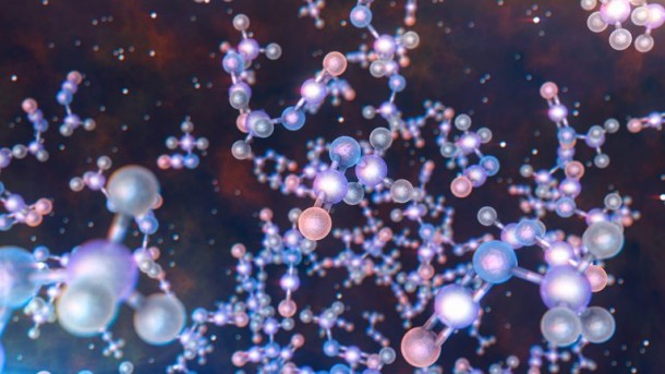 ALMA has observed stars like the Sun at a very early stage in their formation and found traces of methyl isocyanate — a chemical building block of life. This is the first ever detection of this prebiotic molecule towards a solar-type protostar, the sort from which our Solar System evolved. The discovery could help astronomers understand how life arose on Earth. This artist's impression gives a very close-up view of what these molecules look like. Credit: ESO/L. Calçada ALMA has observed stars like the Sun at a very early stage in their formation and found traces of methyl isocyanate — a chemical building block of life. This is the first ever detection of this prebiotic molecule towards a solar-type protostar, the sort from which our Solar System evolved. The discovery could help astronomers understand how life arose on Earth. This artist's impression gives a very close-up view of what these molecules look like. Credit: ESO/L. Calçada