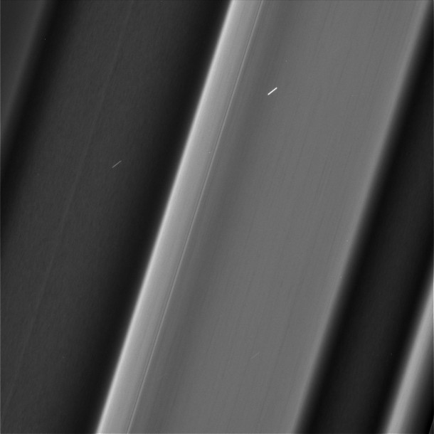 Recent images of features in Saturn's C ring called "plateaus" reveal a streaky texture that is very different from the textures of the regions around them. Image Credit: NASA/JPL-Caltech/Space Science Institute Recent images of features in Saturn's C ring called "plateaus" reveal a streaky texture that is very different from the textures of the regions around them. Image Credit: NASA/JPL-Caltech/Space Science Institute