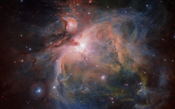 OmegaCAM — the wide-field optical camera on ESO’s VLT Survey Telescope (VST) — has captured the spectacular Orion Nebula and its associated cluster of young stars in great detail, producing this beautiful new image. This famous object, the birthplace of many massive stars, is one of the closest stellar nurseries, at a distance of about 1350 light-years. Credit: ESO/G. Beccari OmegaCAM — the wide-field optical camera on ESO’s VLT Survey Telescope (VST) — has captured the spectacular Orion Nebula and its associated cluster of young stars in great detail, producing this beautiful new image. This famous object, the birthplace of many massive stars, is one of the closest stellar nurseries, at a distance of about 1350 light-years. Credit: ESO/G. Beccari