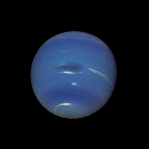 Neptune's blue-green atmosphere is shown in greater detail than ever before by the Voyager 2 spacecraft as it rapidly approaches its encounter with the giant planet. Image credit: NASA/JPL Neptune's blue-green atmosphere is shown in greater detail than ever before by the Voyager 2 spacecraft as it rapidly approaches its encounter with the giant planet. Image credit: NASA/JPL