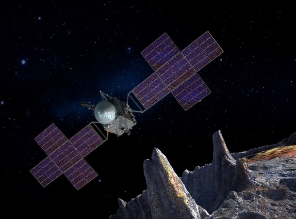 Artist's concept of the Psyche spacecraft, which will conduct a direct exploration of an asteroid thought to be a stripped planetary core. Image credit: SSL/ASU/P. Rubin/NASA/JPL-Caltech Artist's concept of the Psyche spacecraft, which will conduct a direct exploration of an asteroid thought to be a stripped planetary core. Image credit: SSL/ASU/P. Rubin/NASA/JPL-Caltech