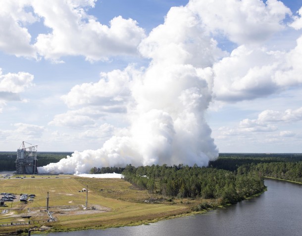 NASA engineers conduct a full-duration, 500-second test of RS-25 flight engine E2063 on the A-1 Test Stand at Stennis Space Center on Oct. 19, 2017. Once certified, the engine is scheduled to help power NASA’s new Space Launch System rocket on its Exploration Mission-2. The test was part of Founders Day Open House activities at Stennis. Credits: NASA/SSC NASA engineers conduct a full-duration, 500-second test of RS-25 flight engine E2063 on the A-1 Test Stand at Stennis Space Center on Oct. 19, 2017. Once certified, the engine is scheduled to help power NASA’s new Space Launch System rocket on its Exploration Mission-2. The test was part of Founders Day Open House activities at Stennis. Credits: NASA/SSC