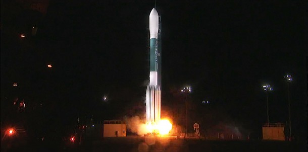 At Vandenberg Air Force Base's Space Launch Complex 2, the Delta II rocket engines roar to life. The 1:47 a.m. PST (4:47 a.m. EST), liftoff begins the Joint Polar Satellite System-1, or JPSS-1, mission. JPSS is the first in a series four next-generation environmental satellites in a collaborative program between NOAA and NASA. Credits: NASA At Vandenberg Air Force Base's Space Launch Complex 2, the Delta II rocket engines roar to life. The 1:47 a.m. PST (4:47 a.m. EST), liftoff begins the Joint Polar Satellite System-1, or JPSS-1, mission. JPSS is the first in a series four next-generation environmental satellites in a collaborative program between NOAA and NASA. Credits: NASA