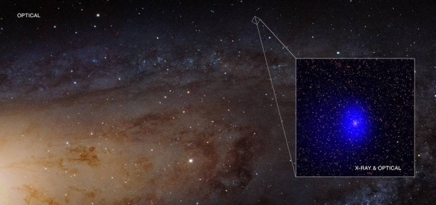 X-ray source J0045+41. Credits: X-ray: NASA/CXC/University of Washington/T. Dorn-Wallenstein et al.; Optical: NASA, ESA, J. Dalcanton et. al. and R. Gendler X-ray source J0045+41. Credits: X-ray: NASA/CXC/University of Washington/T. Dorn-Wallenstein et al.; Optical: NASA, ESA, J. Dalcanton et. al. and R. Gendler