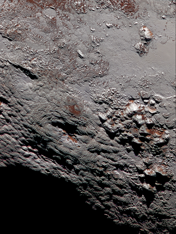 Composite image of Wright Mons, one of two potential cryovolcanoes spotted on the surface of Pluto by the New Horizons spacecraft in July 2015. Credits: NASA/JHUAPL/SwRI Composite image of Wright Mons, one of two potential cryovolcanoes spotted on the surface of Pluto by the New Horizons spacecraft in July 2015. Credits: NASA/JHUAPL/SwRI