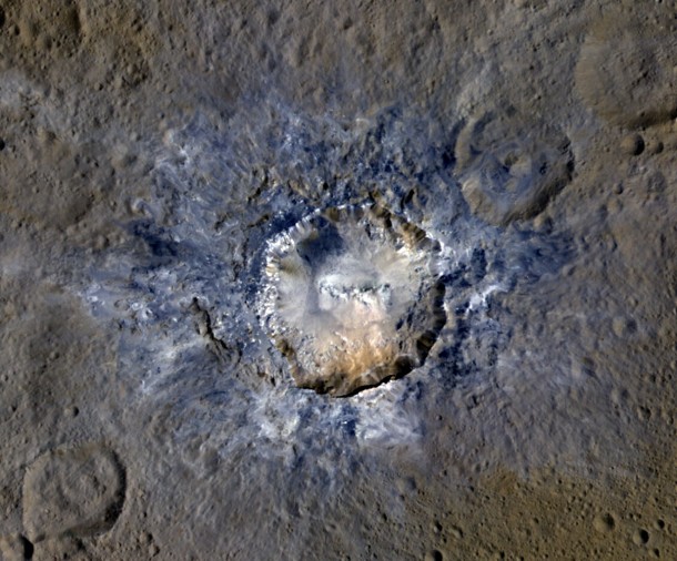 Ahuna Mons, Ceres' unique tall mountain, hosts the only example of bright material on Ceres that is not associated with an impact. This is a simulated perspective view. Credit: NASA/JPL-Caltech/UCLA/MPS/DLR/IDA Ahuna Mons, Ceres' unique tall mountain, hosts the only example of bright material on Ceres that is not associated with an impact. This is a simulated perspective view. Credit: NASA/JPL-Caltech/UCLA/MPS/DLR/IDA