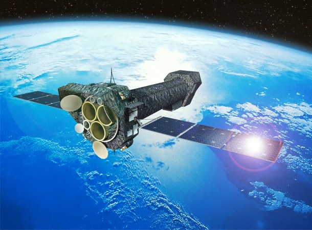 An illustration of the European Space Agency's (ESA) XMM-Newton X-ray observatory in orbit above Earth. Credits: ESA An illustration of the European Space Agency's (ESA) XMM-Newton X-ray observatory in orbit above Earth. Credits: ESA