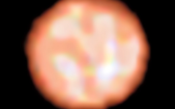 Astronomers using ESO’s Very Large Telescope have directly observed granulation patterns on the surface of a star outside the Solar System — the ageing red giant π1 Gruis. This remarkable new image from the PIONIER instrument reveals the convective cells that make up the surface of this huge star. Each cell covers more than a quarter of the star’s diameter and measures about 120 million kilometres across. Credit: ESO Astronomers using ESO’s Very Large Telescope have directly observed granulation patterns on the surface of a star outside the Solar System — the ageing red giant π1 Gruis. This remarkable new image from the PIONIER instrument reveals the convective cells that make up the surface of this huge star. Each cell covers more than a quarter of the star’s diameter and measures about 120 million kilometres across. Credit: ESO