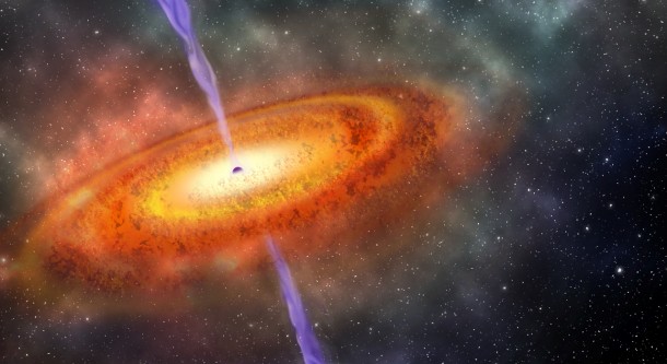 This artist's concept shows the most distant supermassive black hole ever discovered. It is part of a quasar from just 690 million years after the Big Bang. Credit: Robin Dienel/Carnegie Institution for Science This artist's concept shows the most distant supermassive black hole ever discovered. It is part of a quasar from just 690 million years after the Big Bang. Credit: Robin Dienel/Carnegie Institution for Science
