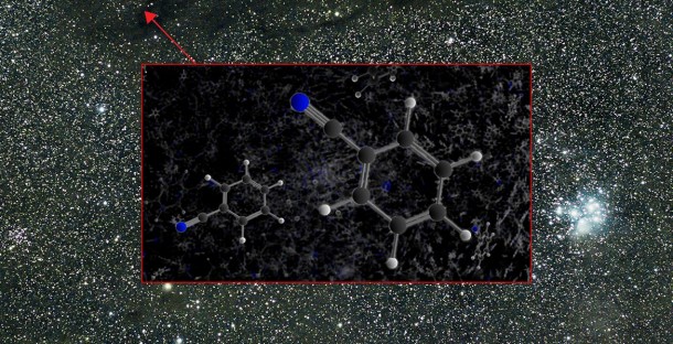 The aromatic molecule benzonitrile was detected by the GBT in the Taurus Molecular Cloud 1 (TMC-1). B. McGuire, B. Saxton (NRAO/AUI/NSF) The aromatic molecule benzonitrile was detected by the GBT in the Taurus Molecular Cloud 1 (TMC-1). B. McGuire, B. Saxton (NRAO/AUI/NSF)