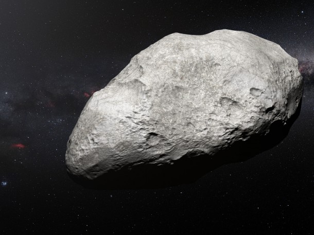 This artist’s impression shows the exiled asteroid 2004 EW95, the first carbon-rich asteroid confirmed to exist in the Kuiper Belt and a relic of the primordial Solar System. This curious object likely formed in the asteroid belt between Mars and Jupiter and must have been transported billions of kilometres from its origin to its current home in the Kuiper Belt. Credit: ESO/M. Kornmesser This artist’s impression shows the exiled asteroid 2004 EW95, the first carbon-rich asteroid confirmed to exist in the Kuiper Belt and a relic of the primordial Solar System. This curious object likely formed in the asteroid belt between Mars and Jupiter and must have been transported billions of kilometres from its origin to its current home in the Kuiper Belt. Credit: ESO/M. Kornmesser