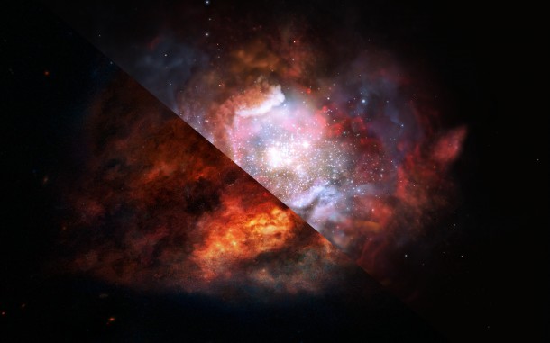This artist’s impression shows a dusty galaxy in the distant Universe that is forming stars at a rate much higher than in our Milky Way. New ALMA observations have allowed scientists to lift the veil of dust and see what was previously inaccessible — that such starburst galaxies have an excess of massive stars as compared to more peaceful galaxies. Credit: ESO/M. Kornmesser This artist’s impression shows a dusty galaxy in the distant Universe that is forming stars at a rate much higher than in our Milky Way. New ALMA observations have allowed scientists to lift the veil of dust and see what was previously inaccessible — that such starburst galaxies have an excess of massive stars as compared to more peaceful galaxies. Credit: ESO/M. Kornmesser