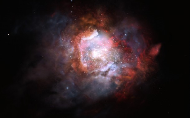 This kind of galaxy is typically forming stars at such a high rate that astronomers often refer to them as “starbursts”. They can form up to 1000 times more stars per year, compared to the Milky Way. Thanks to the unique capabilities of ALMA, astronomers have been able to measure the proportion of high-mass stars in such starburst galaxies. Credit: ESO/M. Kornmesser This kind of galaxy is typically forming stars at such a high rate that astronomers often refer to them as “starbursts”. They can form up to 1000 times more stars per year, compared to the Milky Way. Thanks to the unique capabilities of ALMA, astronomers have been able to measure the proportion of high-mass stars in such starburst galaxies. Credit: ESO/M. Kornmesser