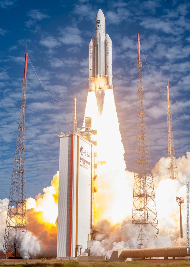 Flight VA244 marked the final flight of an Ariane 5 ES version, which is equipped with a storable propellant upper stage. Flight VA244 marked the final flight of an Ariane 5 ES version, which is equipped with a storable propellant upper stage.