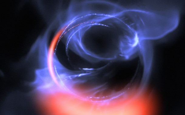 This visualisation uses data from simulations of orbital motions of gas swirling around at about 30% of the speed of light on a circular orbit around the black hole. Credit: ESO/Gravity Consortium/L. Calçada This visualisation uses data from simulations of orbital motions of gas swirling around at about 30% of the speed of light on a circular orbit around the black hole. Credit: ESO/Gravity Consortium/L. Calçada