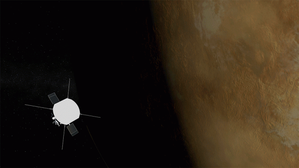 Parker Solar Probe completed its first flyby of Venus on Oct. 3, 2018, during a Venus gravity assist, where the spacecraft used the planet's gravity to alter its trajectory and bring it closer to the Sun. Credits: NASA/JHUAPL Parker Solar Probe completed its first flyby of Venus on Oct. 3, 2018, during a Venus gravity assist, where the spacecraft used the planet's gravity to alter its trajectory and bring it closer to the Sun. Credits: NASA/JHUAPL